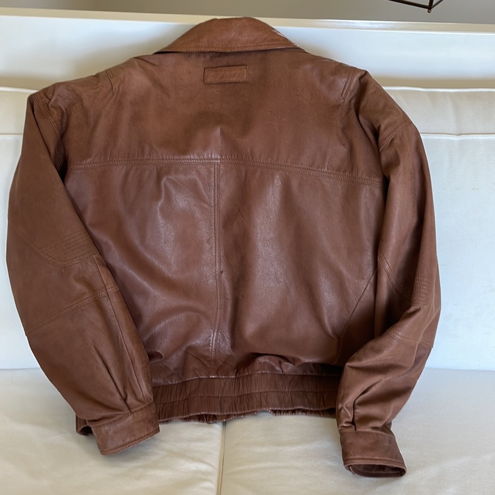 Vintage Tobacco Brown Leather Bomber Jacket size 42 - Picture 3 of 6